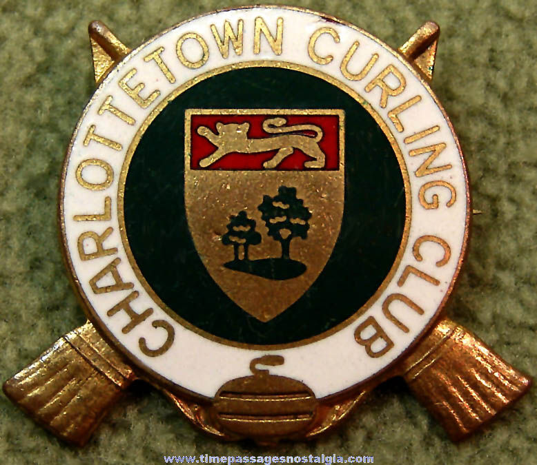 Old Enameled Brass Charlottetown Curling Club Team Emblem Sports Pin