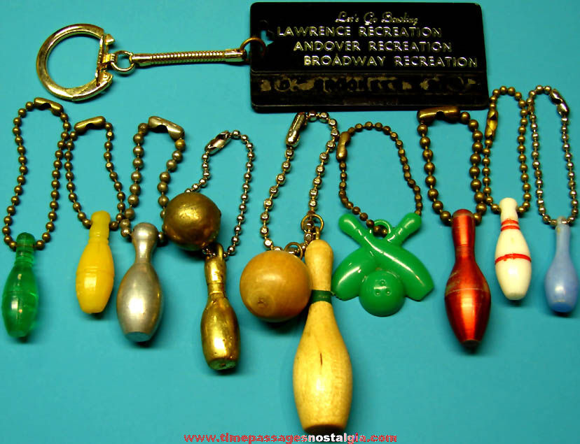 (10) Different Old Ten Pin Bowling Related Key Chains