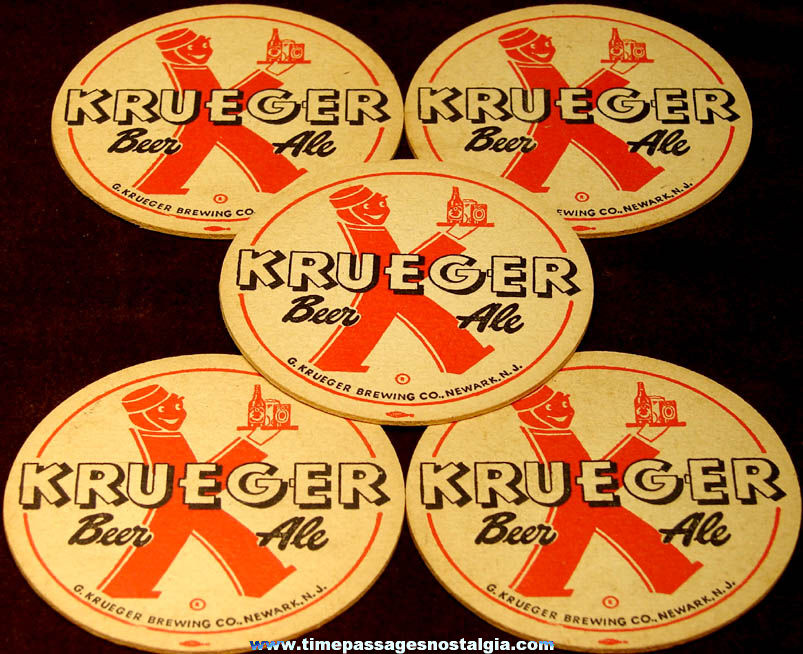 (5) Old Unused Krueger Beer Ale Advertising Printed Paper Coasters