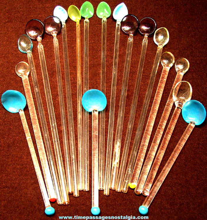 (18) Mixed Old Glass Swizzle Drink Stir Stick Spoons