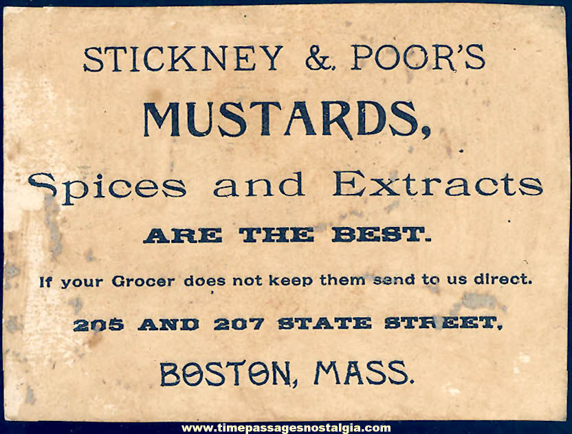 Colorful Old Stickney & Poor’s Spices and Extracts Victorian Advertising Trade Card