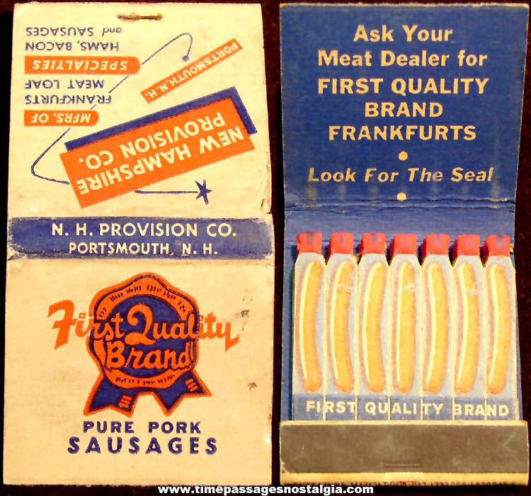 Colorful Old Unused First Quality Brand Sausage and Frankfurter Advertising Match Book