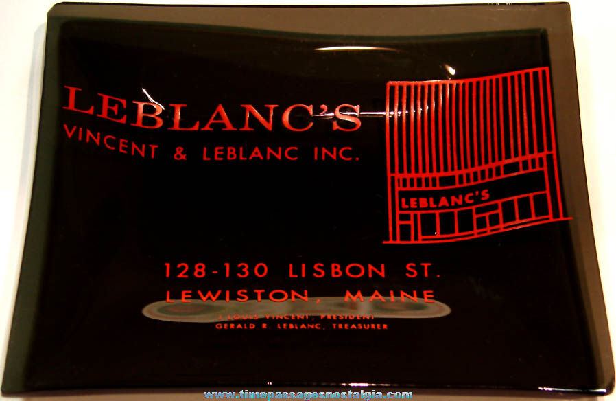 Old Leblanc’s Lewiston Maine Clothing Store Advertising Premium Black Glass Tray