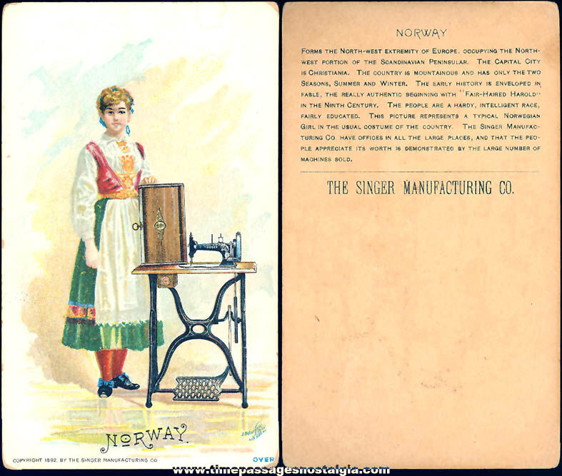 Colorful 1892 Singer Sewing Machine Advertising Premium Victorian Trade Card