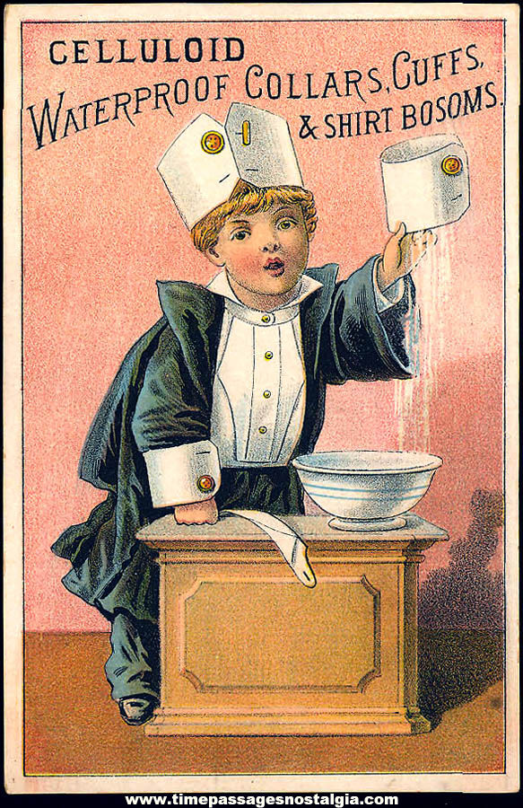 Colorful Celluloid Waterproof Collars Cuffs & Shirt Bosoms Advertising Premium Victorian Trade Card