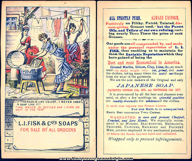 Colorful Old L. I. Fisk & Company Soaps Advertising Premium Victorian Trade Card