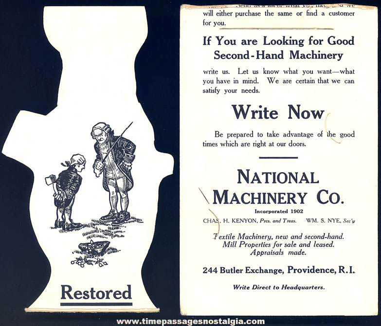 Old George Washington Paper Doll National Machinery Company Advertising Premium Card