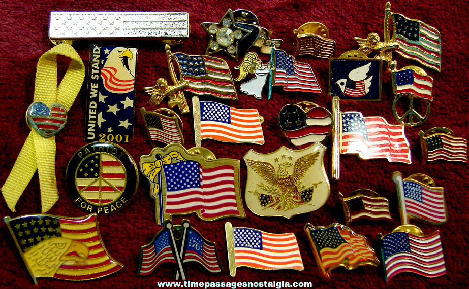 (25) Small Patriotic American Flag Related Pins