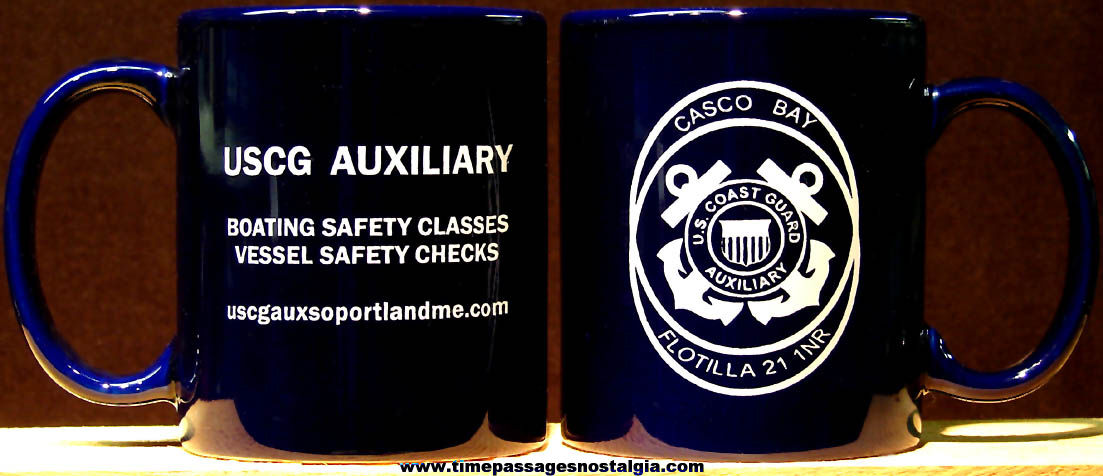 (2) United States Coast Guard Auxiliary Casco Bay Maine Ceramic or Porcelain Ship Advertising Coffee Cups