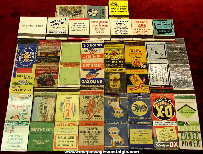 (25) Different Old Oil Gasoline and Gas Station Advertising Match Book Covers