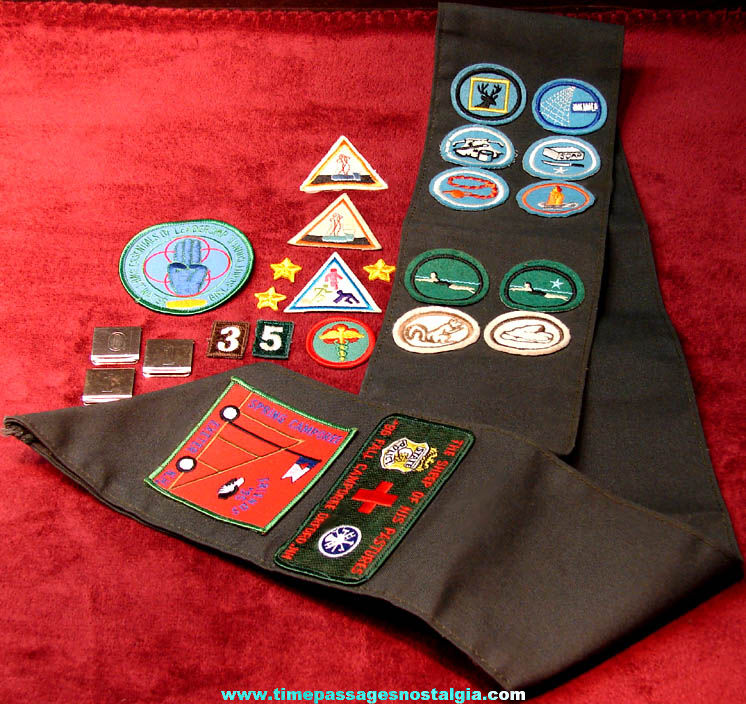 (26) Different Old Girl Scout Badges or Patches with Sash