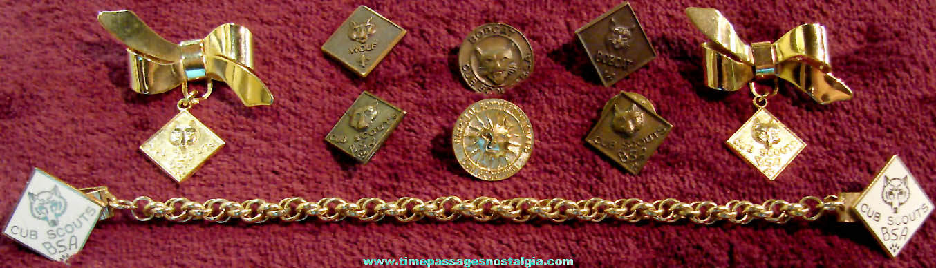(9) Old Cub Scout and Boy Scout Uniform Pins and Jewelry Items