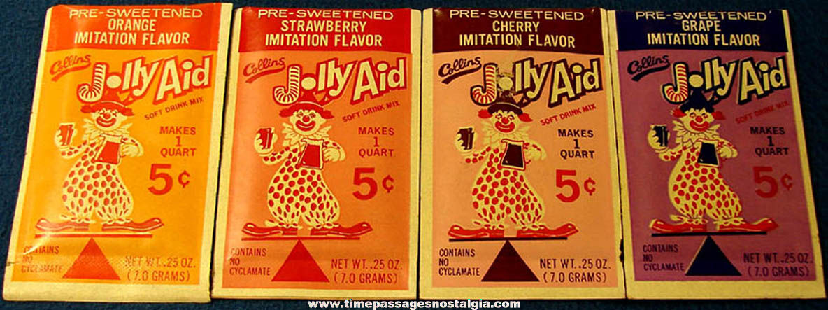 (4) Different Old Unused Jolly Aid Soft Drink Advertising Beverage Packets