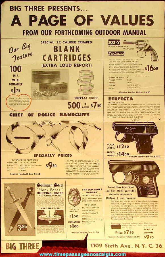 Old Big Three Presents Gun Sale Advertising Store Poster