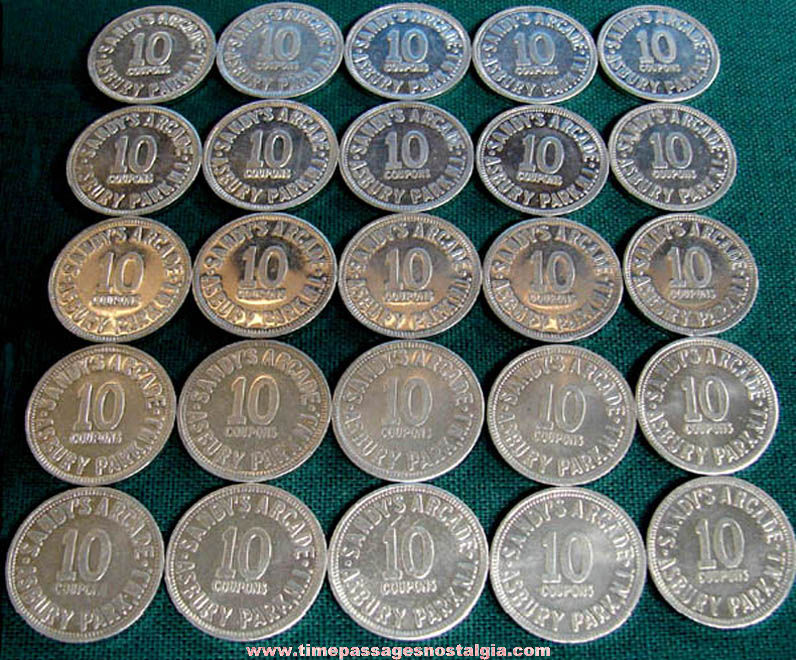 (25) Old Asbury Park New Jersey Boardwalk Sandy’s Arcade Game Ten Point Token Coins