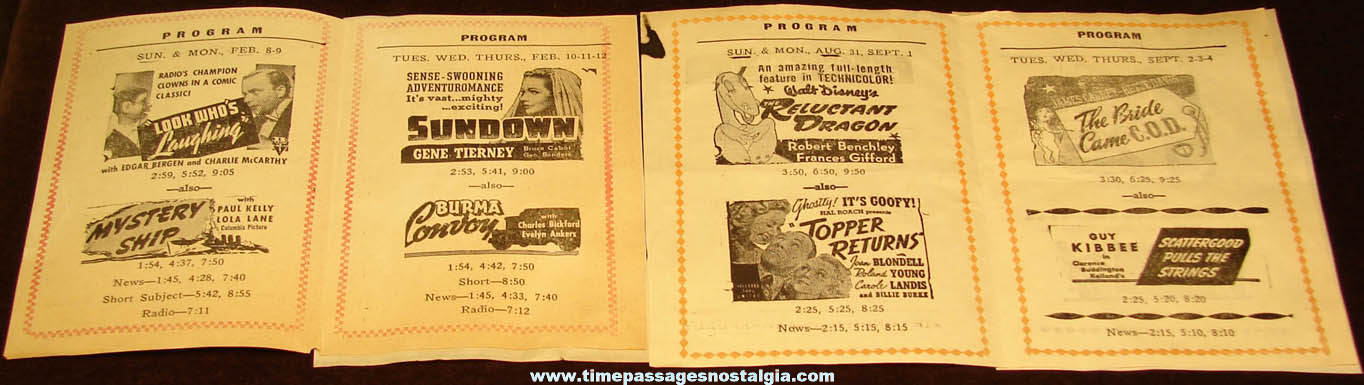 (2) Different 1941 Andover Massachusetts Playhouse Movie Theater Schedules