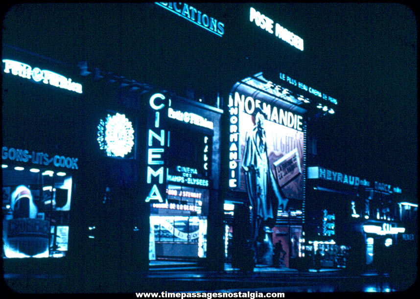 Old Theatre Lights at Paris France Champs Elysses At Night Kodachrome Photograph Slide