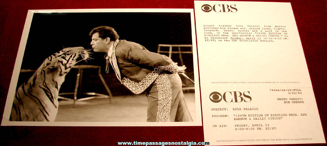 1990 CBS News Ringling Bros. Barnum & Bailey Circus Photograph and Paper