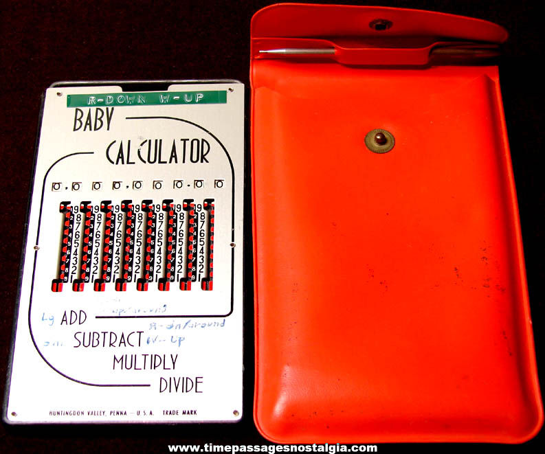 1950s Metal Pre Digital or Electronic Baby Calculator with Stylus Instructions & Case