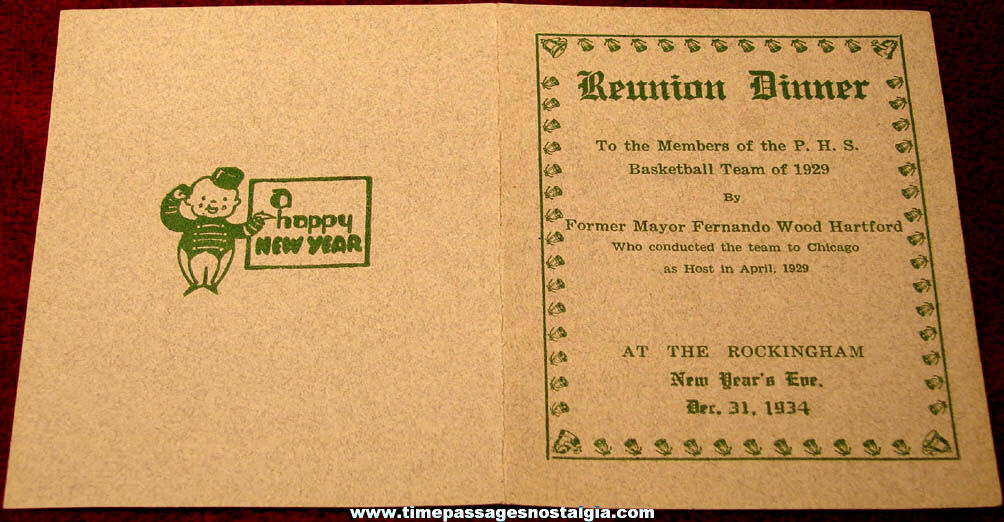 1929 Basketball State Champions Reunion Dinner Menu At The Rockingham