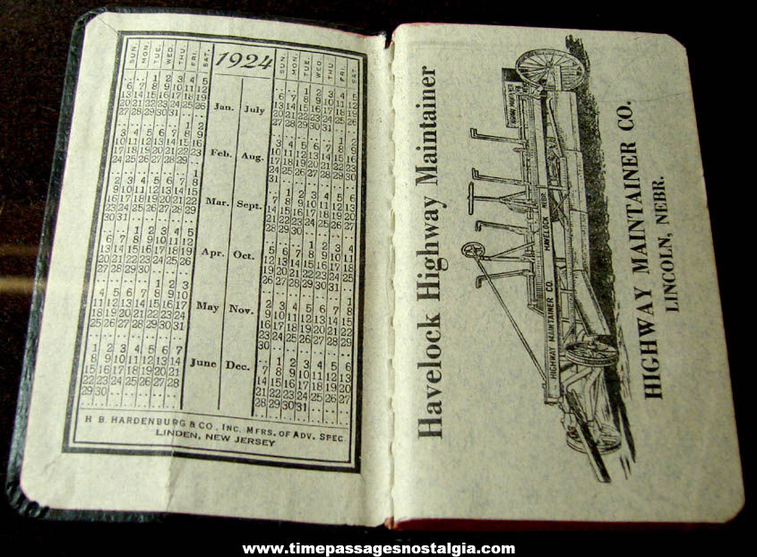 1924 Havelock Highway Maintainer Company Advertising Premium Calendar Diary Booklet