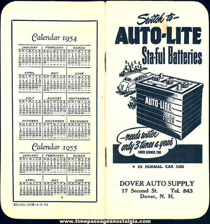 Unused 1954 Auto-Lite Sta-Ful Battery Advertising Premium Note Booklet