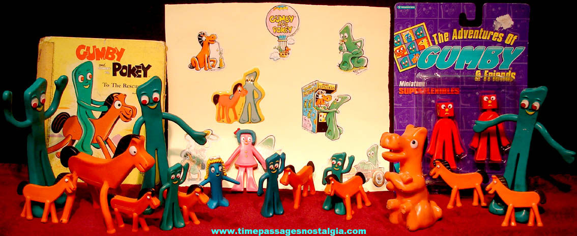 (28) Small Old Gumby Claymation Character Toy Items