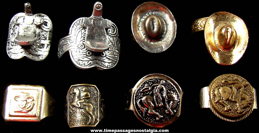 (8) Different Old Western Cowboy Metal Premium or Prize Toy Rings