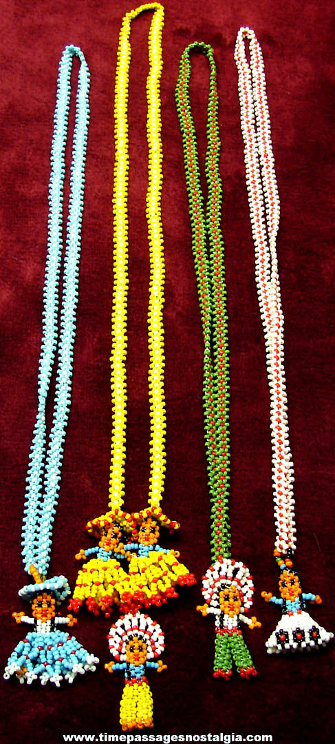 (4) Colorful Old Western Native American Indian Theme Beadwork Necklaces