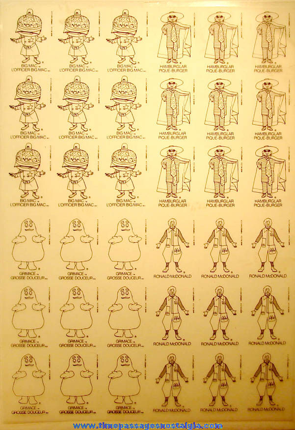 Large Old McDonald’s Fast Food Restaurant Characters Plastic Artwork Sheet