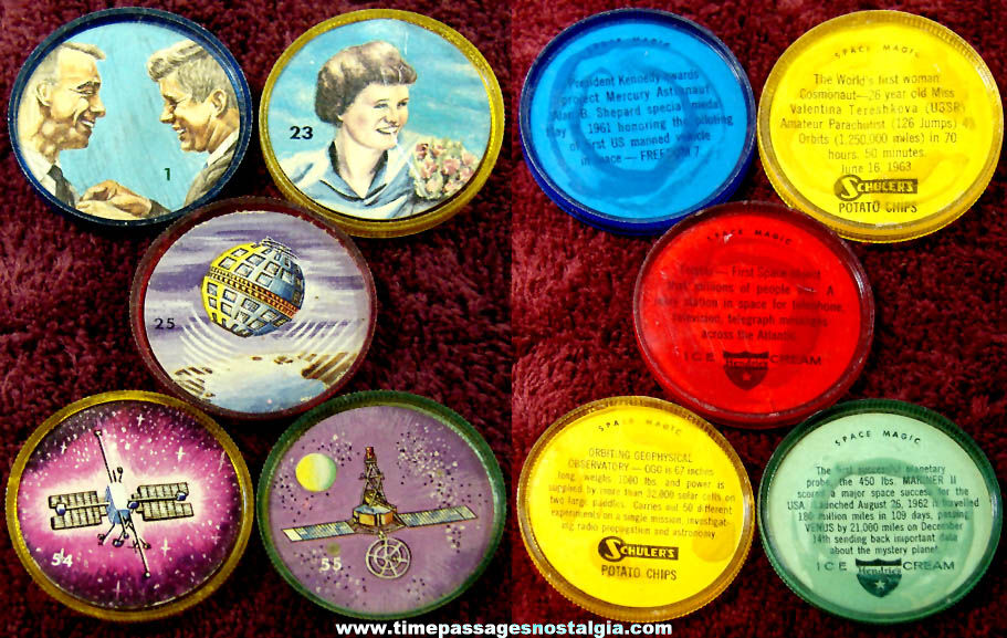 (5) Hendrie’s Ice Cream & Schuler’s Potato Chip Space Magic Advertising Premium Token Coins