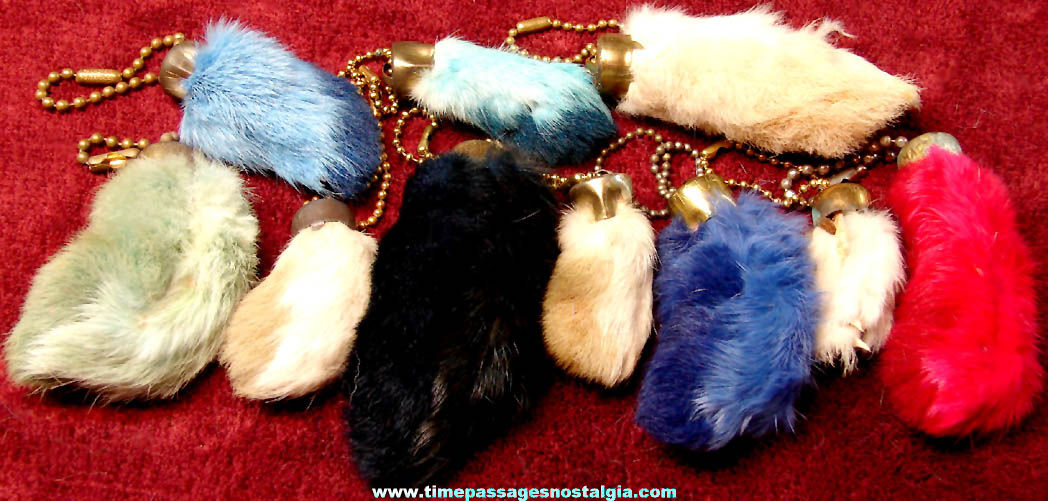 (10) Different Colorful Old Rabbit Foot Good Luck Key Chains