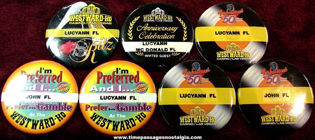 (7) Large Old Westward Ho Las Vegas Casino Advertising Pin Back Buttons