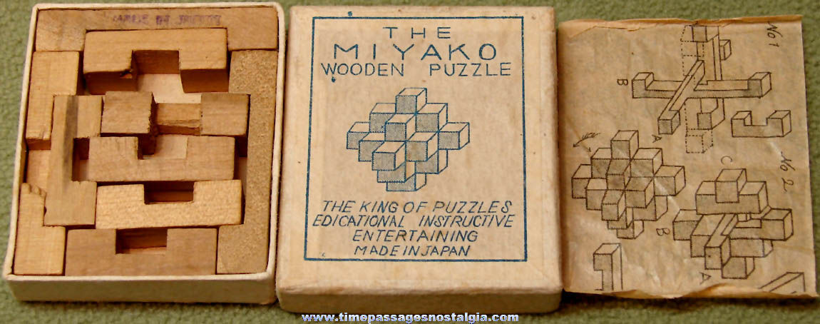 Small Old Boxed Wooden Japanese Puzzle With Instructions