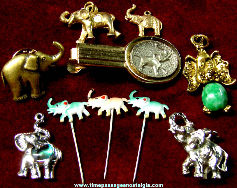 (10) Small Old Metal Elephant Animal Jewelry Pins and Charms