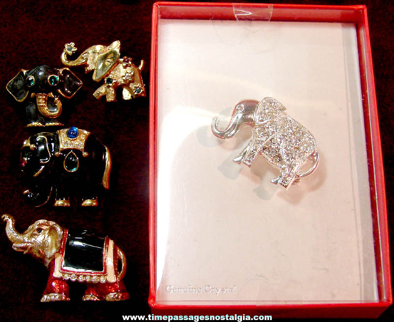 (5) Different Small Metal Elephant Animal Jewelry Pins with Stones