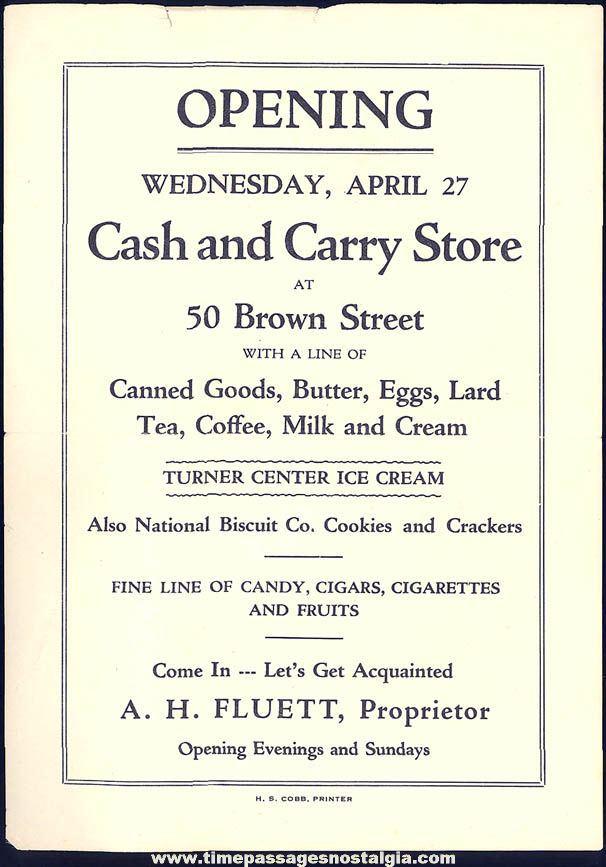 Old Westbrook Maine Cash & Carry Store Opening Advertising Flyer