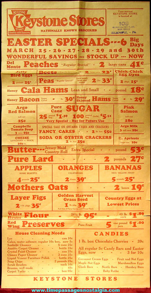 1920s Zelienople, Pennsylvania Keystone Grocery Store Store Advertisement