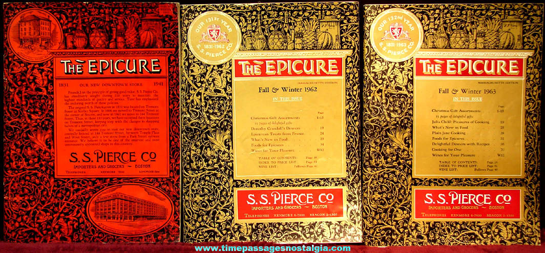 (3) Different Old S. S. Pierce Company Importers and Grocery Store Epicure Catalogs