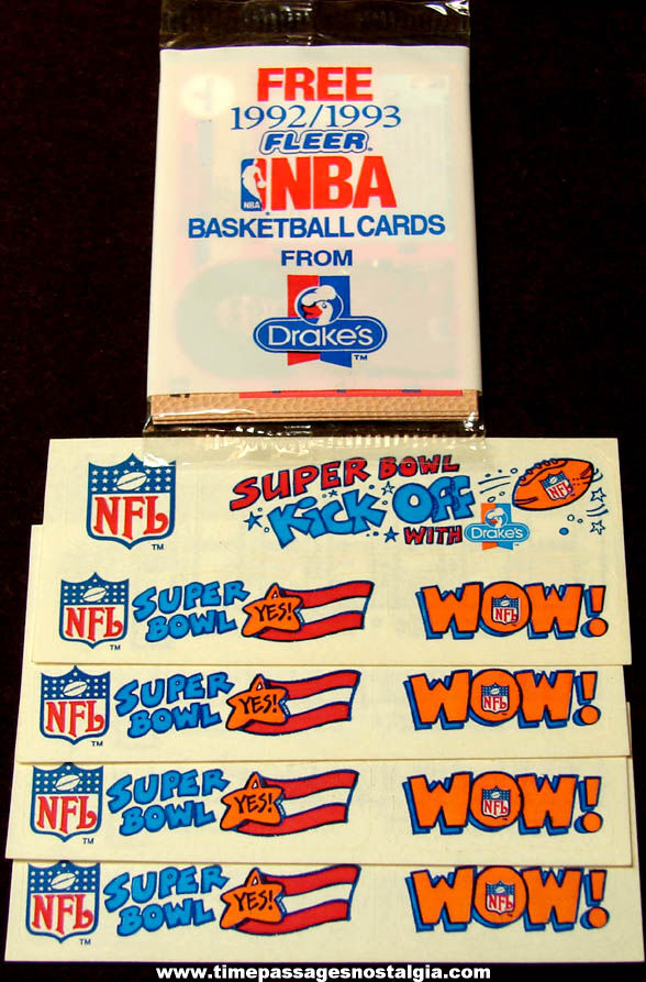 (5) 1990s Drakes Bakery Advertising Basketball & Football Premium or Prize Items