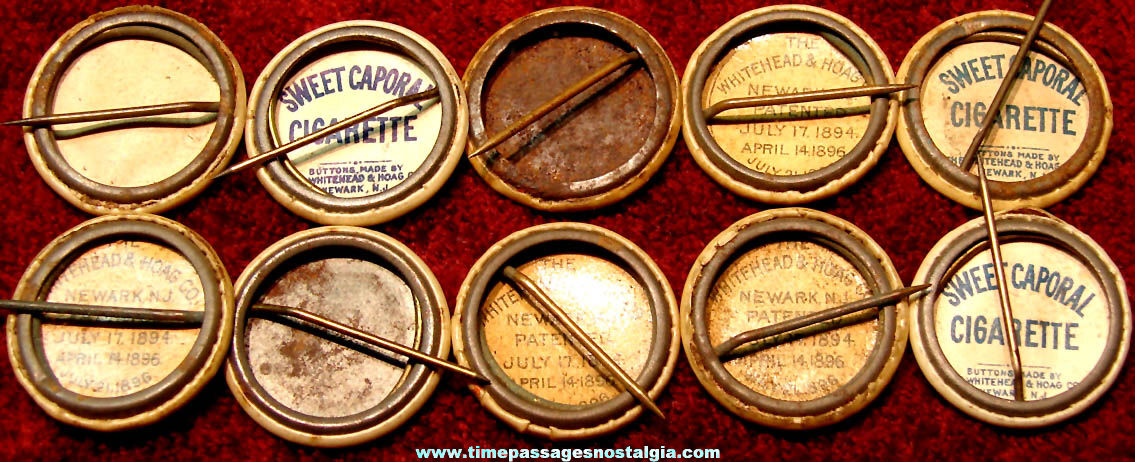 (10) 1896 Cigarette or Tobacco Advertising Premium Country Flag Celluloid Pin Back Buttons