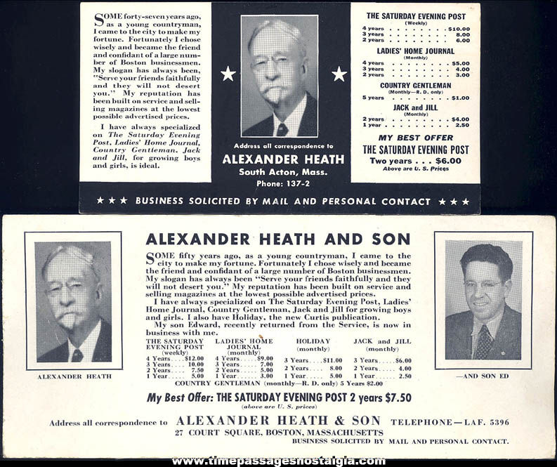 (2) Different Old Unused Alexander Heath South Acton & Boston Massachusetts Advertising Ink Pen Blotters