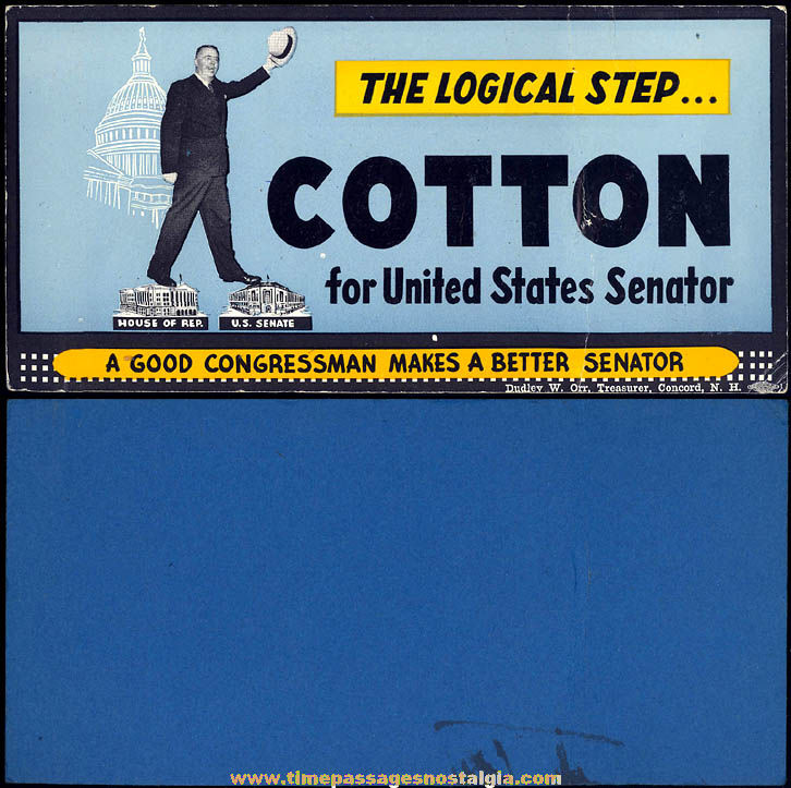 Old Unused New Hampshire Senator Norris Henry Cotton Advertising Political Campaign Ink Pen Blotter