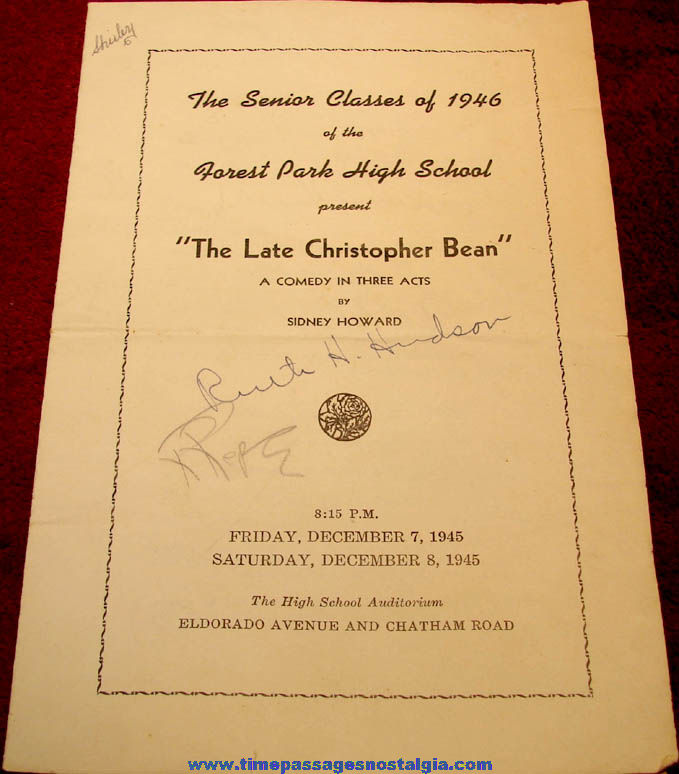 (8) 1945 & 1946 Forest Park High School Baltimore Maryland Items