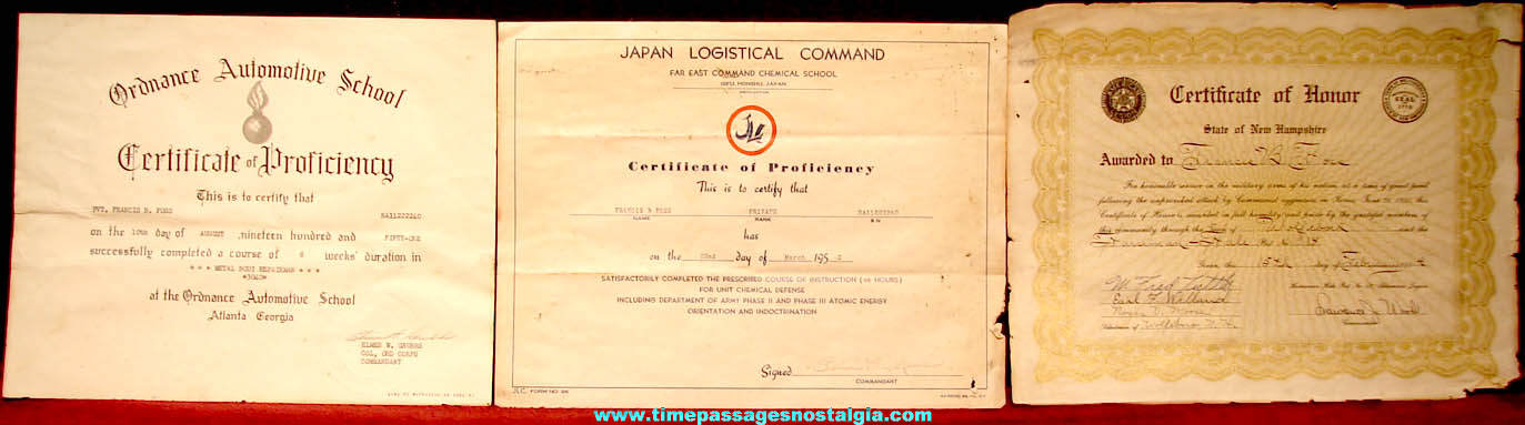 (3) Different 1950s United States Army Soldier Award Certificates