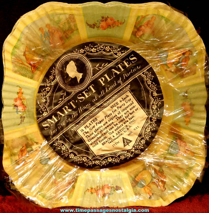 Set of (10) Colorful Old Unused Embossed Beach & Arthur Paper Party Plates with Label