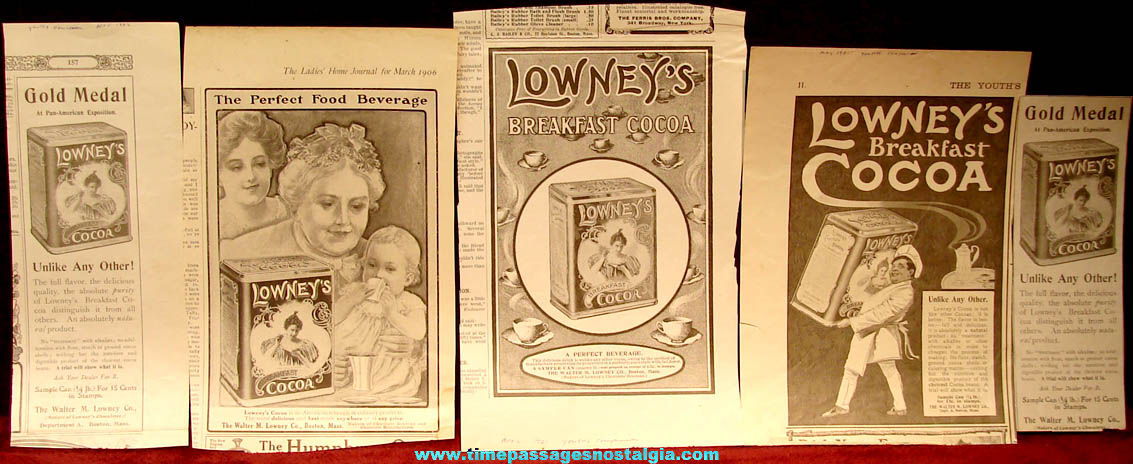 (5) Early 1900s Walter M. Lowney Lowney’s Cocoa Advertisements