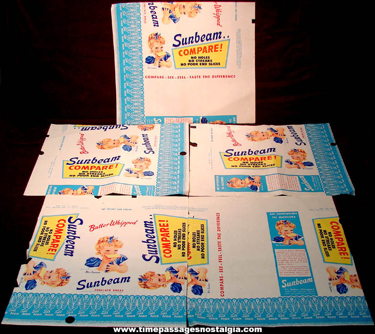 (5) Colorful Old Unused Sunbeam Bread Advertising Wrappers