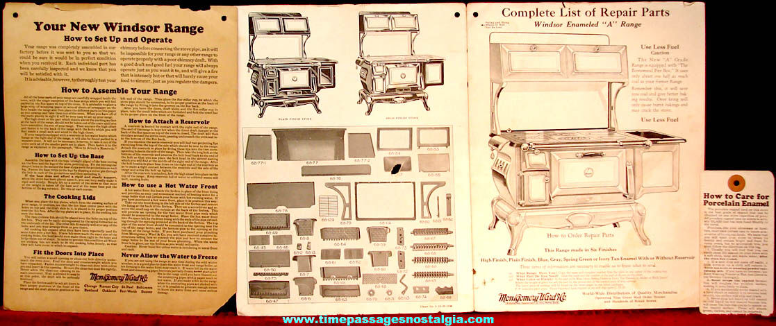 (3) Old Montgomery Ward Windsor Enameled A Range Paper Work Items