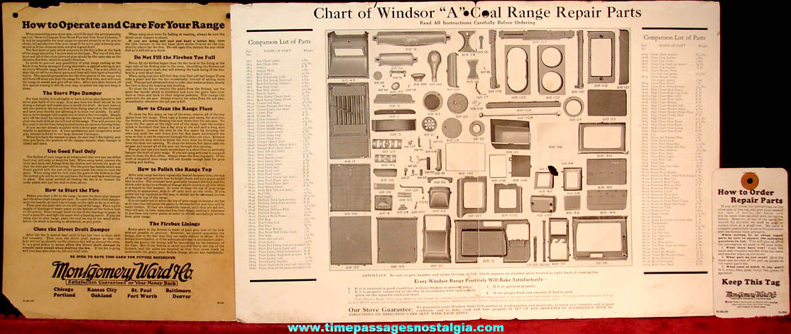 (3) Old Montgomery Ward Windsor Enameled A Range Paper Work Items